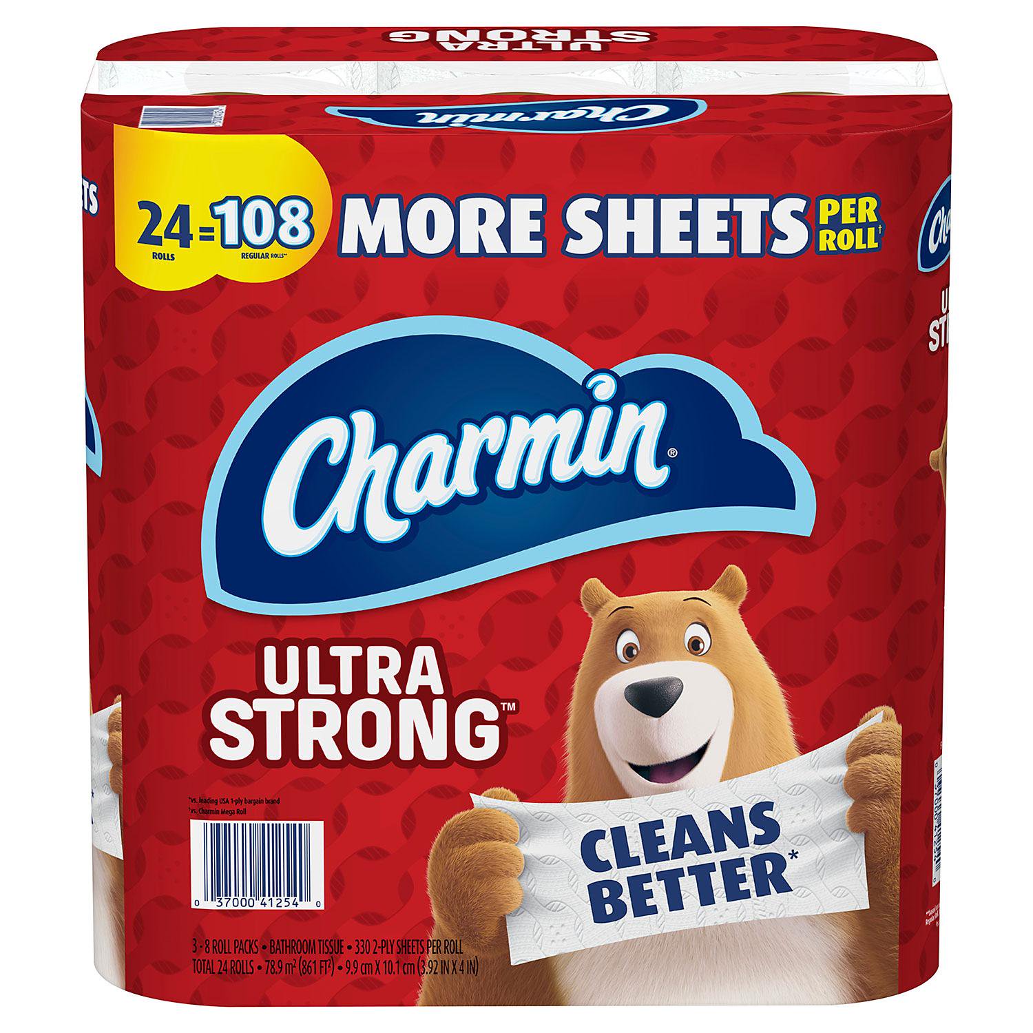 Charmin Ultra Strong Toilet Paper 24 Mega Plus. Bath Tissue. 330 Sheets Per Roll