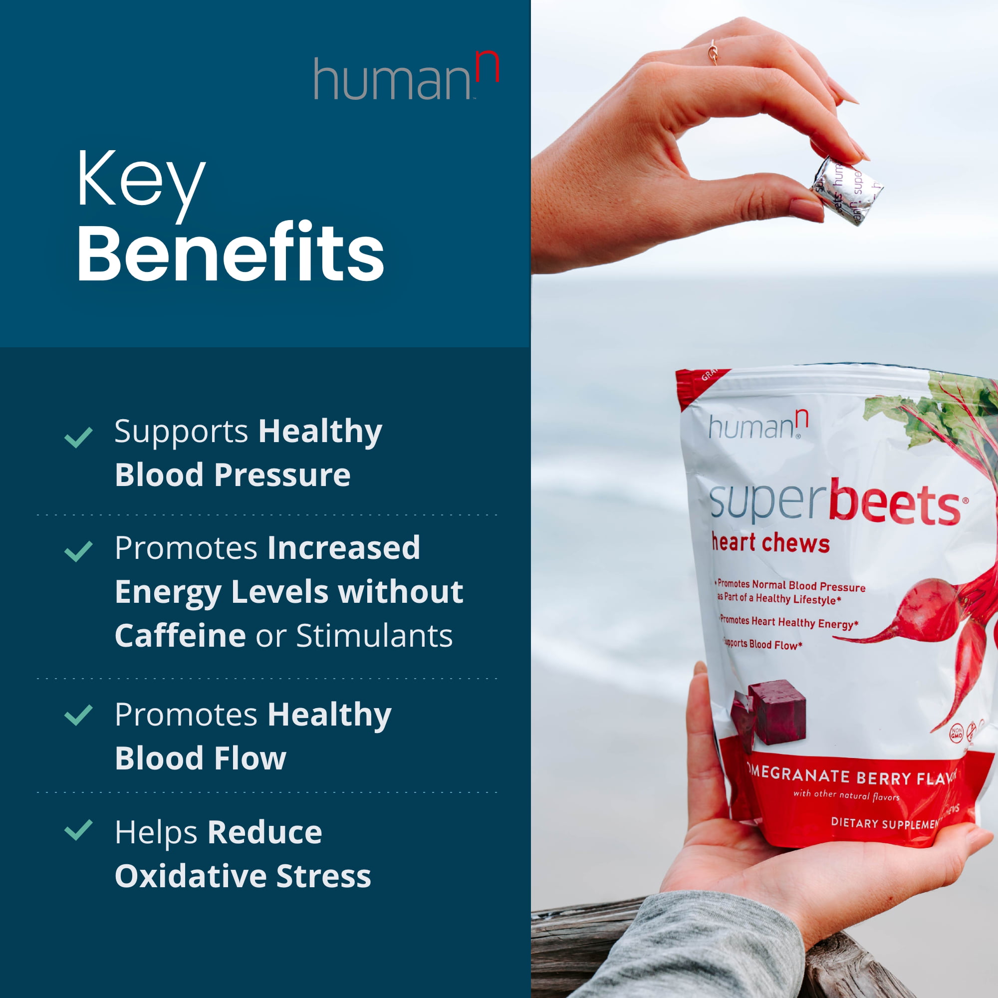 HumanN SuperBeets Heart Chews Daily Blood Pressure Support for Circulation - 60 Count