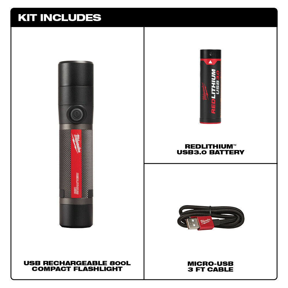 Milwaukee 2160-21 LED USB Rechargeable HP Fixed Focus Flashlight w/800 Lumens