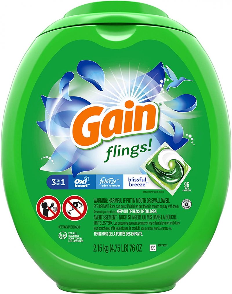 Gain flings! Laundry Detergent Soap Pacs. Blissful Breeze Scent. 96 Count