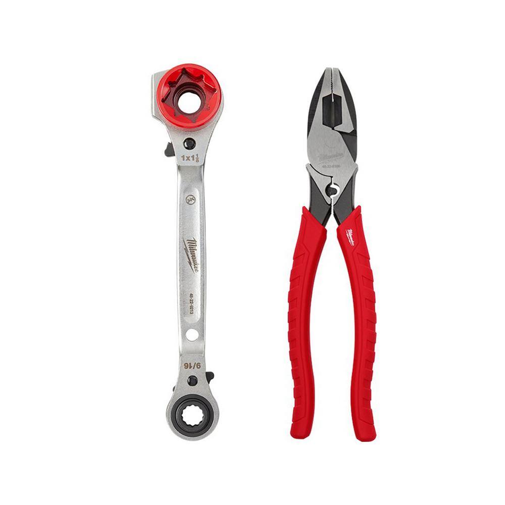 Milwaukee 48-22-9216-48-22-6100 Linemans 5-in-1 Ratcheting Wrench with 9 in. High Leverage Linemans Pliers with Crimper
