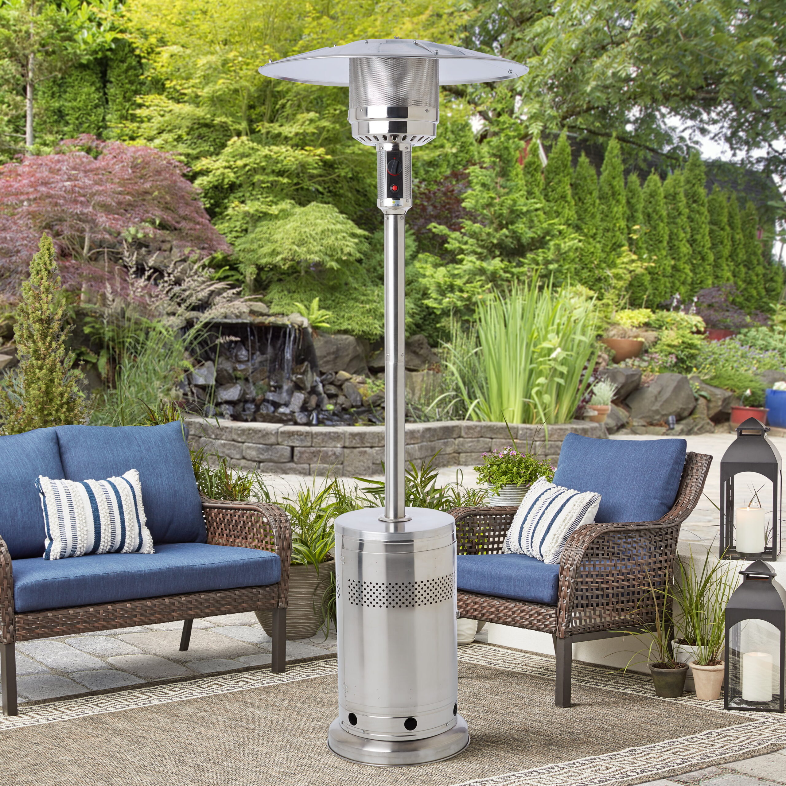 Mainstays 48.000 BTU Propane Gas Outdoor Patio heater. Stainless Steel