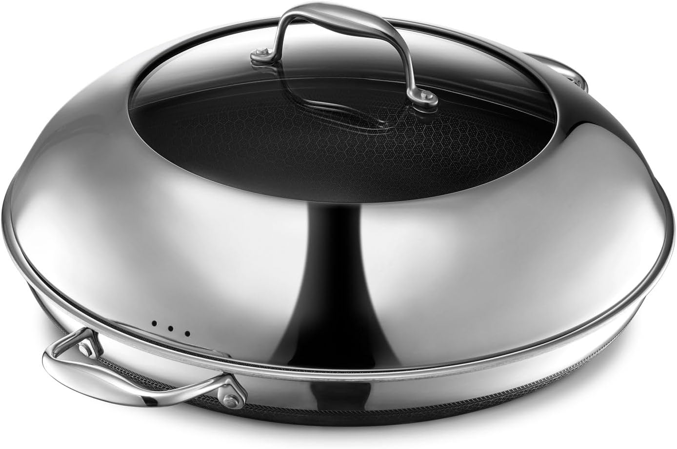 HexClad Cookware 14 Inch Stainless Steel Frying Pan and Steel Lid with Stay Cool Handles. Non-Toxic. Dishwasher and Oven Safe