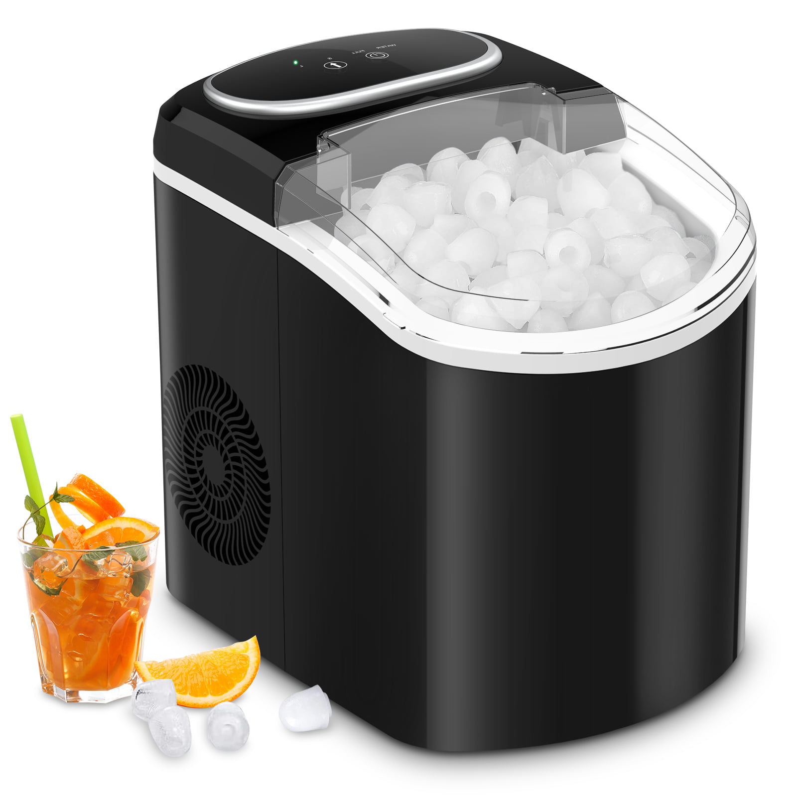 LifePlus Portable Countertop Ice Maker Machine 26 LBS 7 Minutes Self Cleaning Small for Home Bar RV. Black