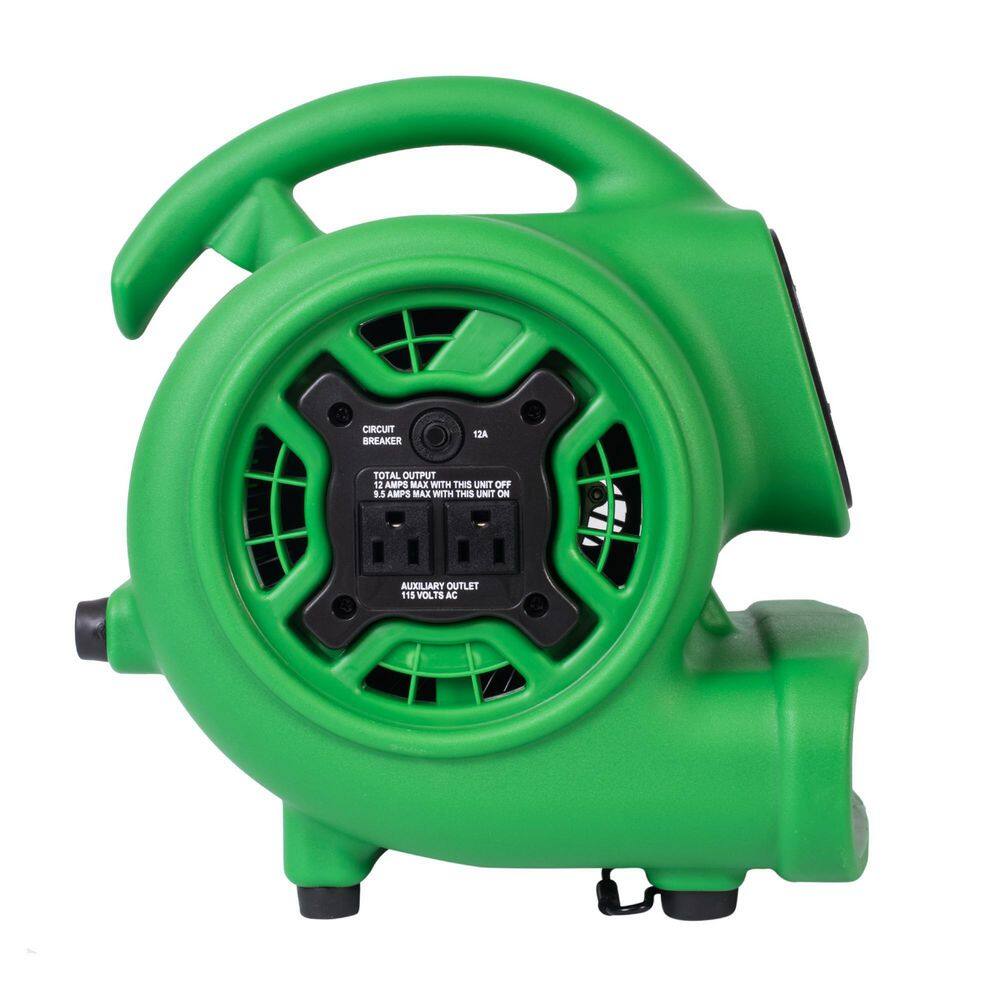 XPOWER P-230AT-Green 925 CFM 3-Speed Multi-Purpose Mini Mighty Air Mover Utility Blower Fan with Power Outlets and Timer in Green