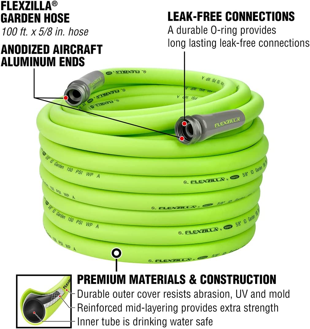Flexzilla HFZG5100YW Garden Lead-in Hose 5/8 in. x 100 ft. Heavy Duty. Lightweight. Drinking Water Safe. Green