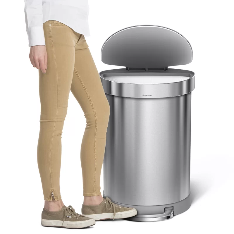 simplehuman 45 Liter/ 12 Gallon Semi-Round Hands-Free Step Trash Can. Brushed
