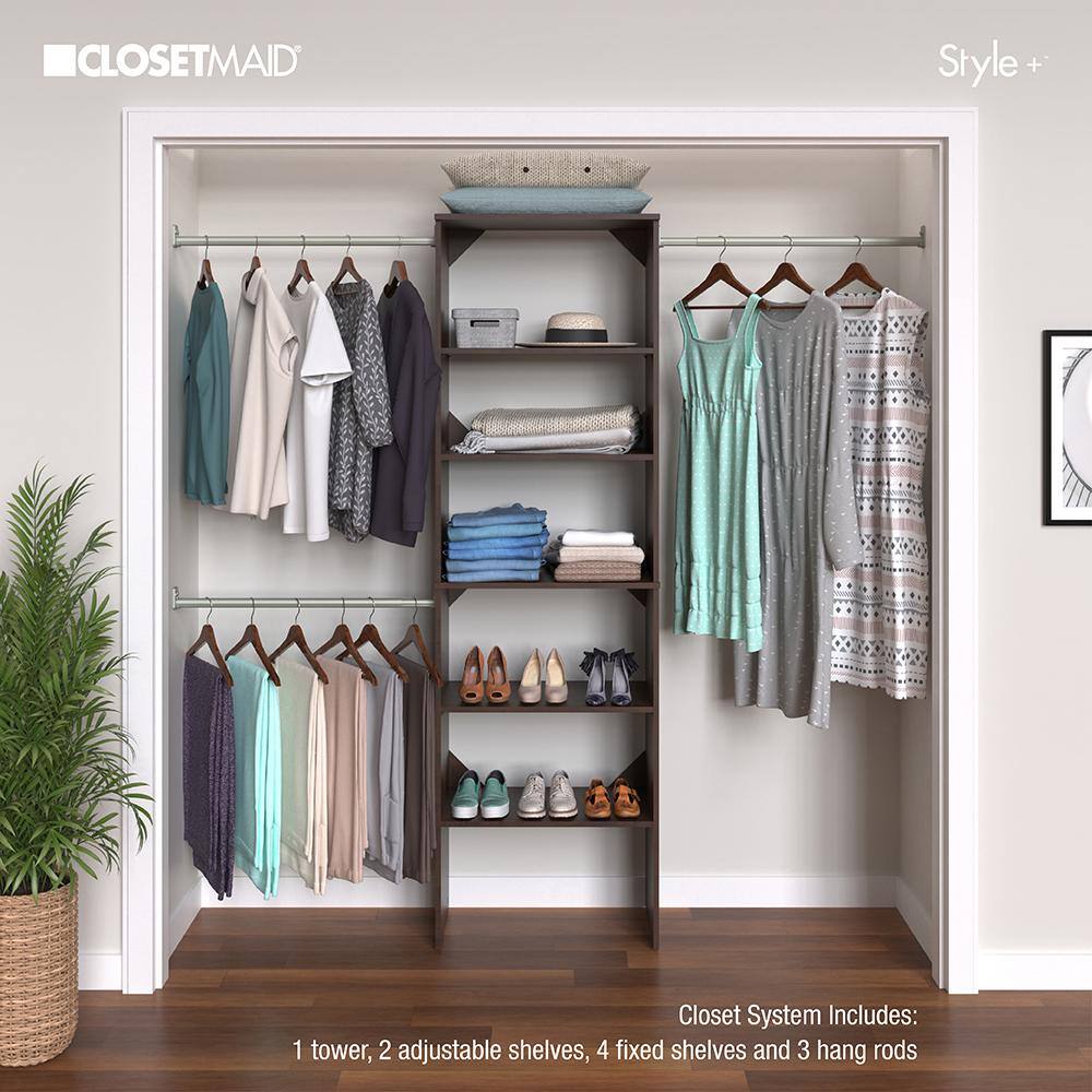 ClosetMaid 4369 Style+ 84 in. W - 120 in. W Chocolate Wood Closet System