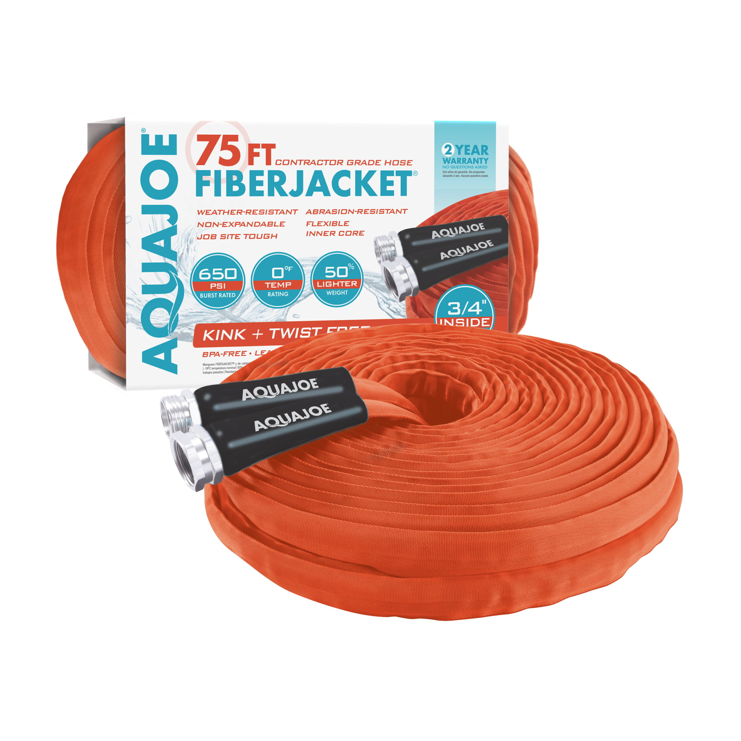 Aqua Joe Kink-Free Contractor Grade 75-foot Fiberjacket Hose. 3/4-inch. 650 Burst PSI