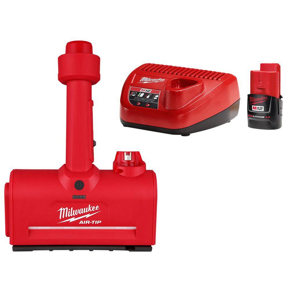 Milwaukee 0980-20-48-59-2420 M12 AIR-TIP 1-1/4 in. - 2-1/2 in. Wet/Dry Shop Vacuum Utility Nozzle Attachment Kit with CP 2.0 Ah Battery and Charger
