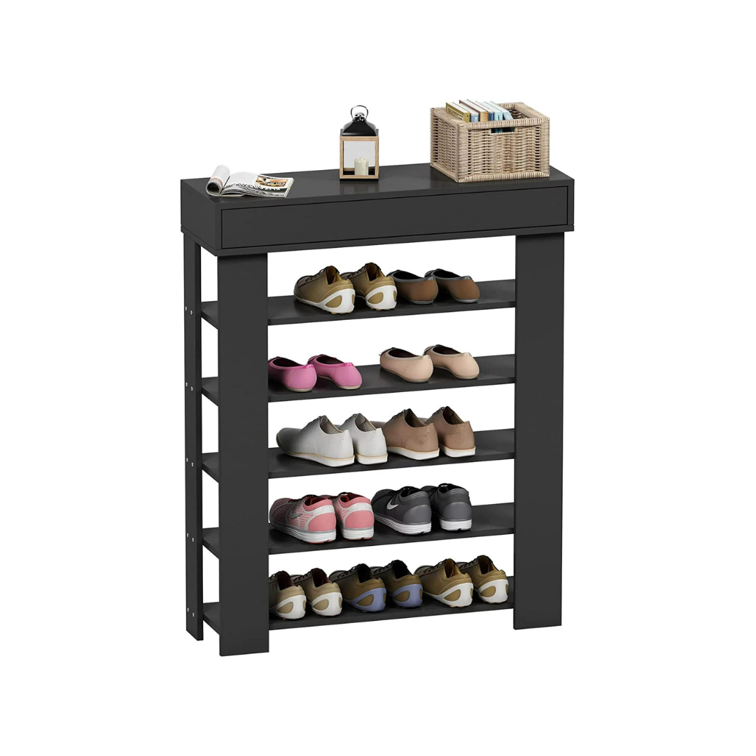 SogesPower Wooden Shoe Rack 5 Tier Shoe Storage Shelf Free Standing Shoe Organizer for Entryway. Hallway. Black