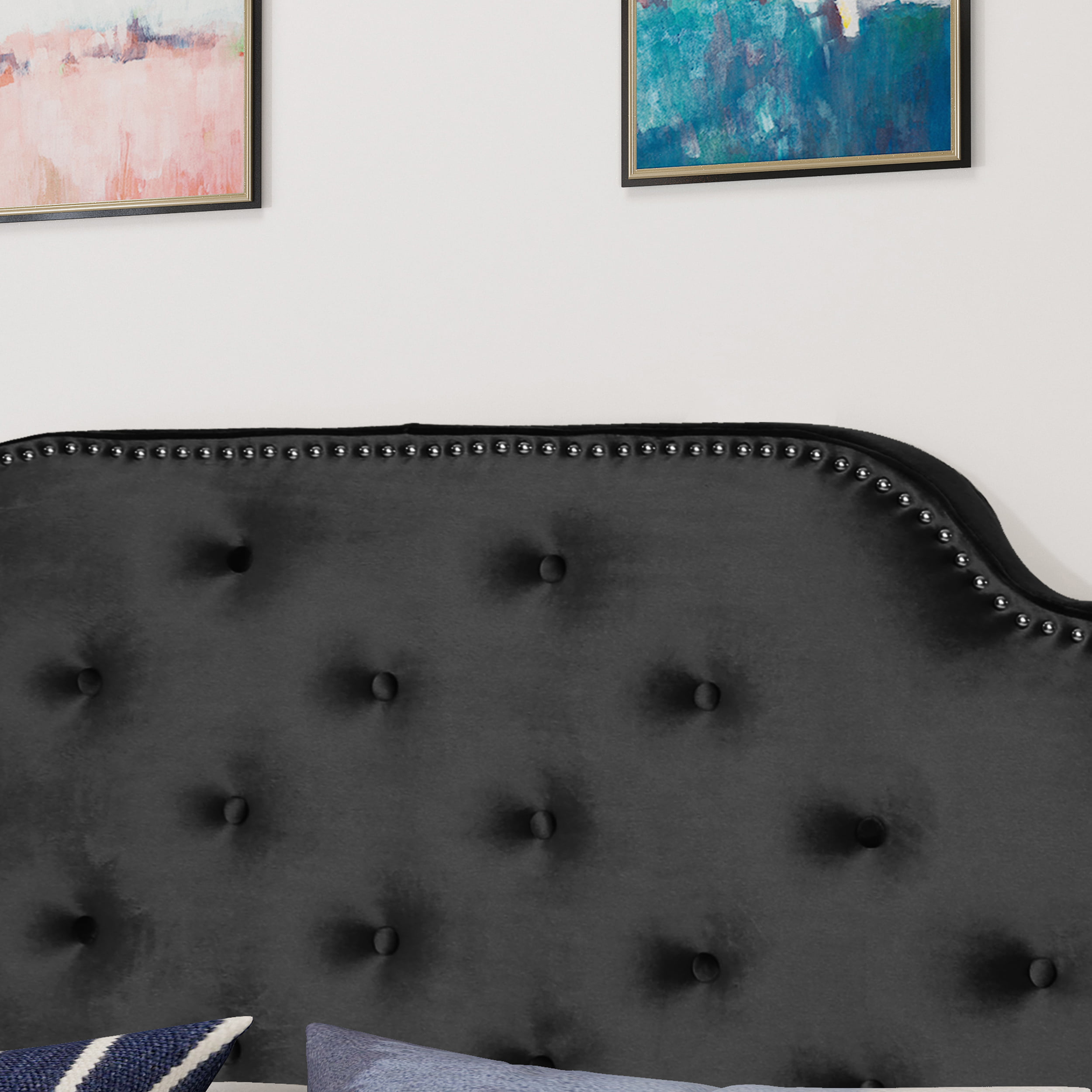 Noble House Miller Velvet Queen/Full Headboard. Black