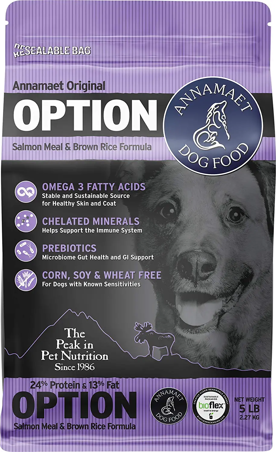 Annamaet Original Option Formula Dry Dog Food 24% Protein (Salmon & Brown Rice) 5-lb Bag