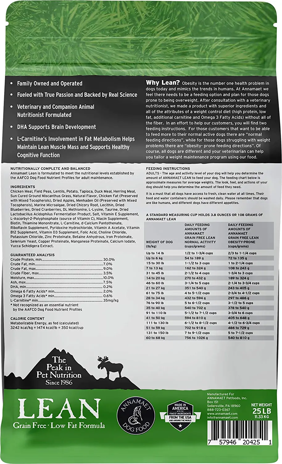 Annamaet Grain-Free Lean Reduced Fat Formula Dry Dog Food (Chicken & Duck) 25-lb Bag