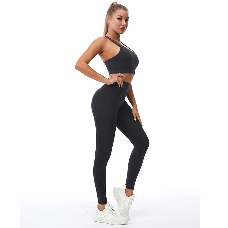 Workout Sets for Women 2 Piece Yoga Outfits High Waist Seamless Leggings and Long Sleeve Crop Top Gym Clothes Sets