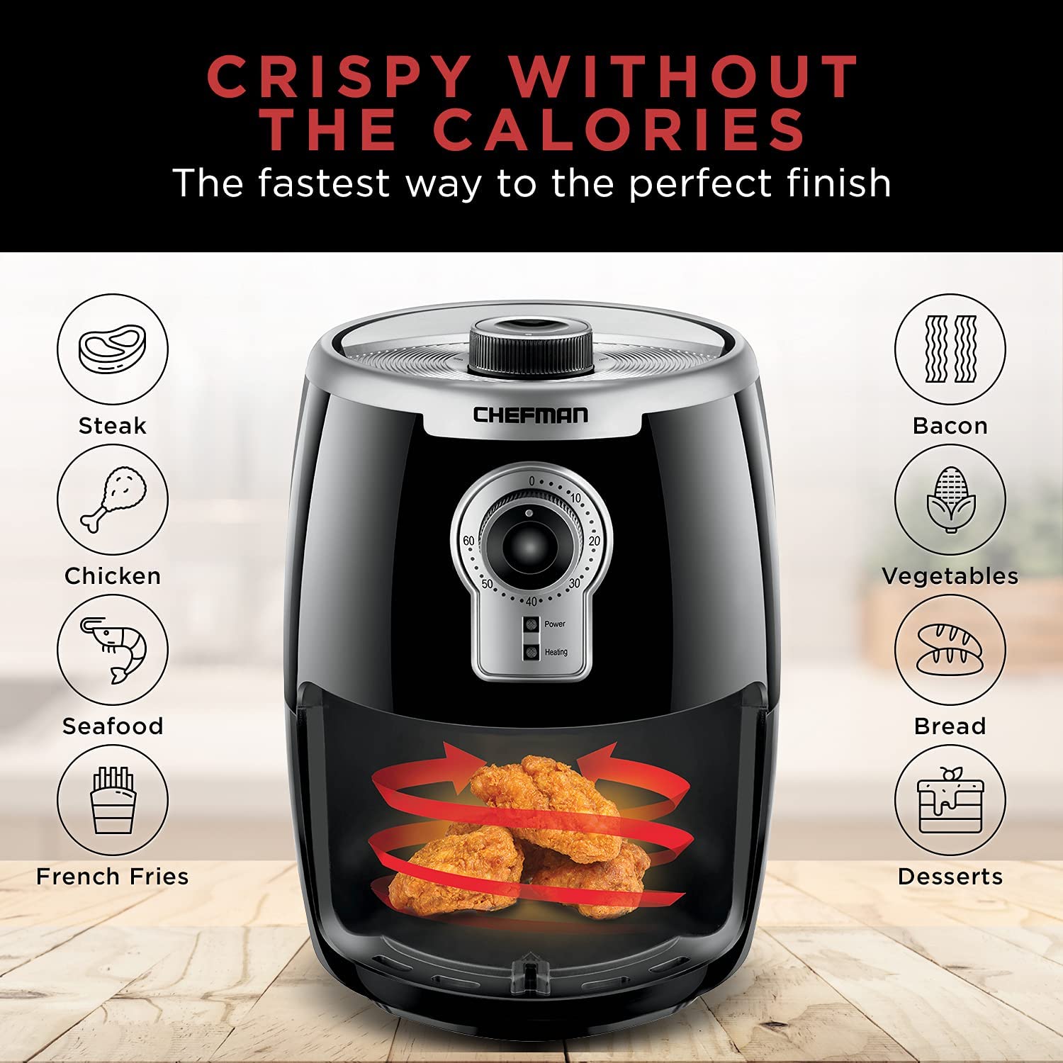 Chefman Small Compact Air Fryer Healthy Cooking. 2 Qt Nonstick. User Friendly and Adjustable Temperature Control w/ 60 Minute Timer & Auto Shutoff. Dishwasher Safe Basket. BPA-Free. 2 Quart. Black