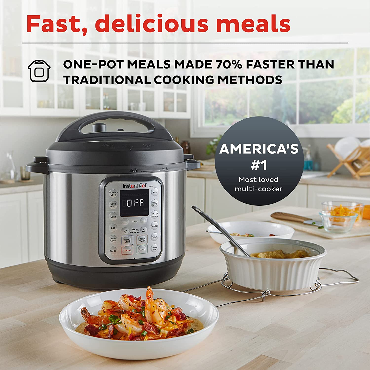 Instant Pot Duo Plus 9-in-1 Electric Pressure Cooker. Slow Cooker. Rice Cooker. Steamer. Sauté. Yogurt Maker. Warmer & Sterilizer. Includes Free App with over 1900 Recipes. Stainless Steel. 8 Quart