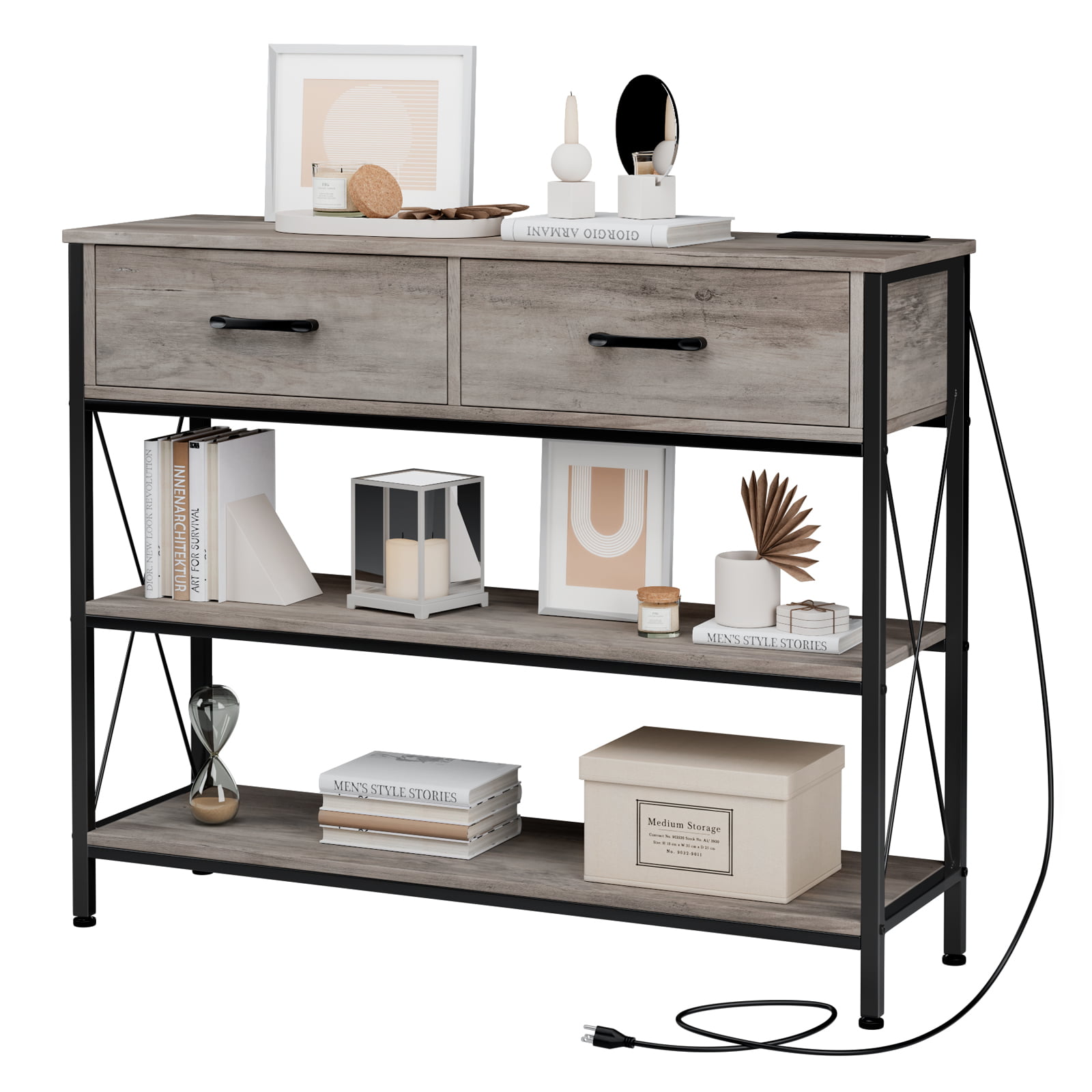 Homfa Console Table. 3 Tier Entryway Table with Drawer. Gray