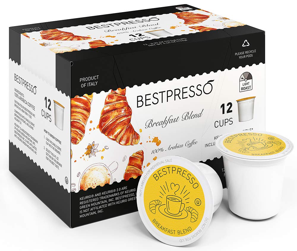Bestpresso Coffee. Breakfast Blend Light Roast Single Serve K-Cup Pods. 96 Count (Compatible With 2.0 Keurig Brewers) 8 Packs Of 12 Cups