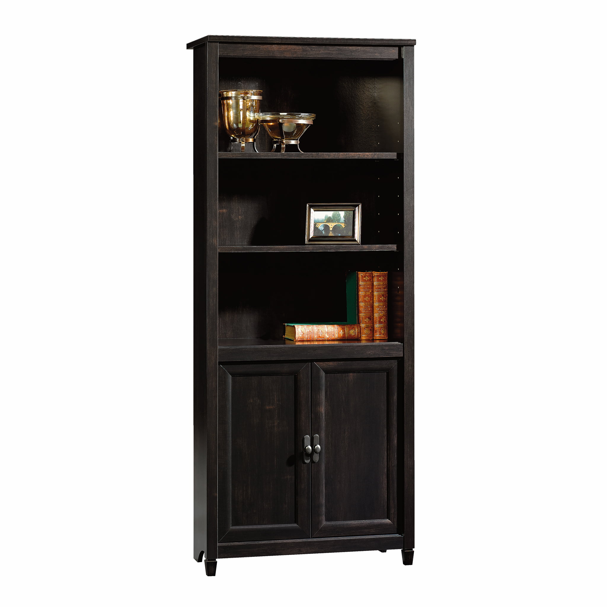 Sauder Edge Water Library Bookcase with Doors. Estate Black Finish