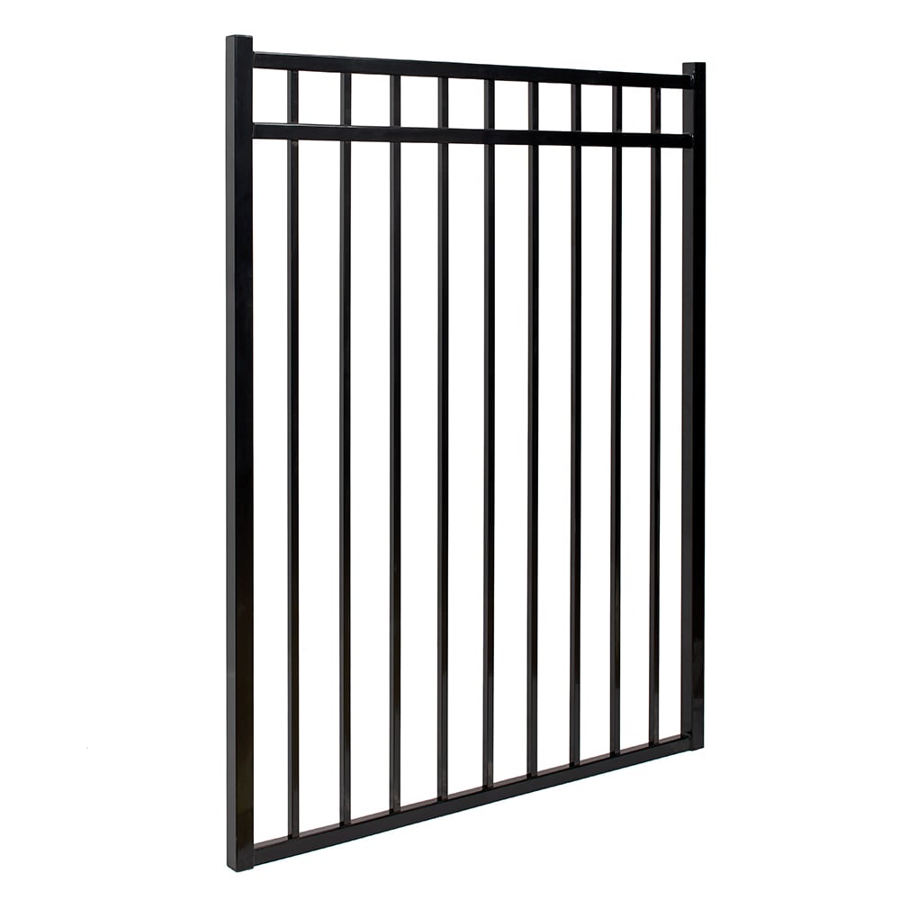 Fortress Building Products Versai 5-ft H x 5-ft W Gloss Black Powder-coated Galvanized Steel Spaced Picket Flat-top Privacy Walk-thru Fence Gate