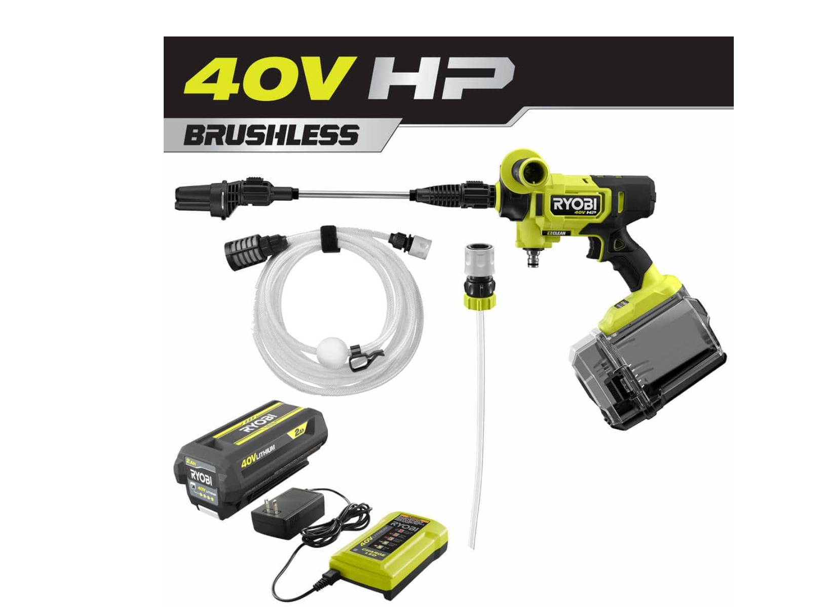 RYOBI RY124052KVNM 40-Volt HP Brushless EZClean 600 PSI 0.7 GPM Cold Water Power Cleaner with 2.0 Ah Battery and Charger