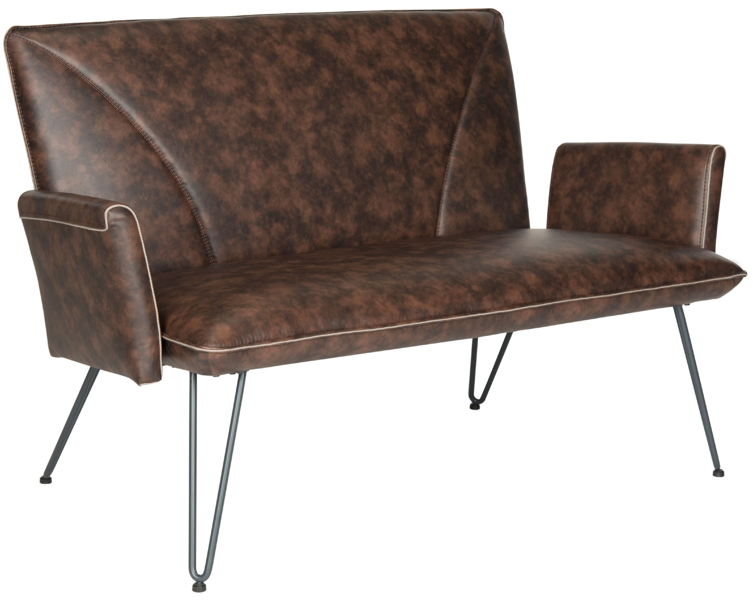 Safavieh Johannes Mid-Century Retro Modern Leather Settee. Antique Brown/Black