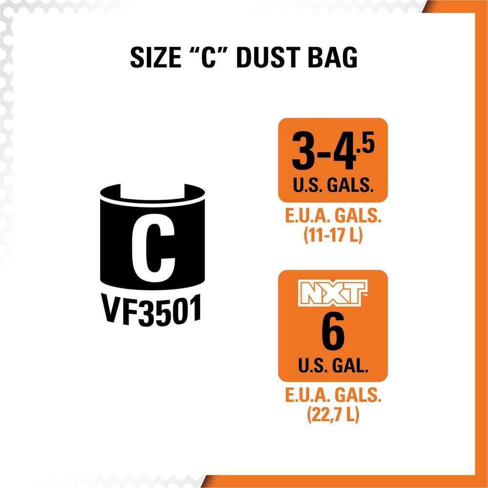 RIDGID VF3501C High-Efficiency Size C Dust Collection Bags for 3 to 4.5 Gallon and HD06001 RIDGID Wet/Dry Shop Vacuums (24-Pack)
