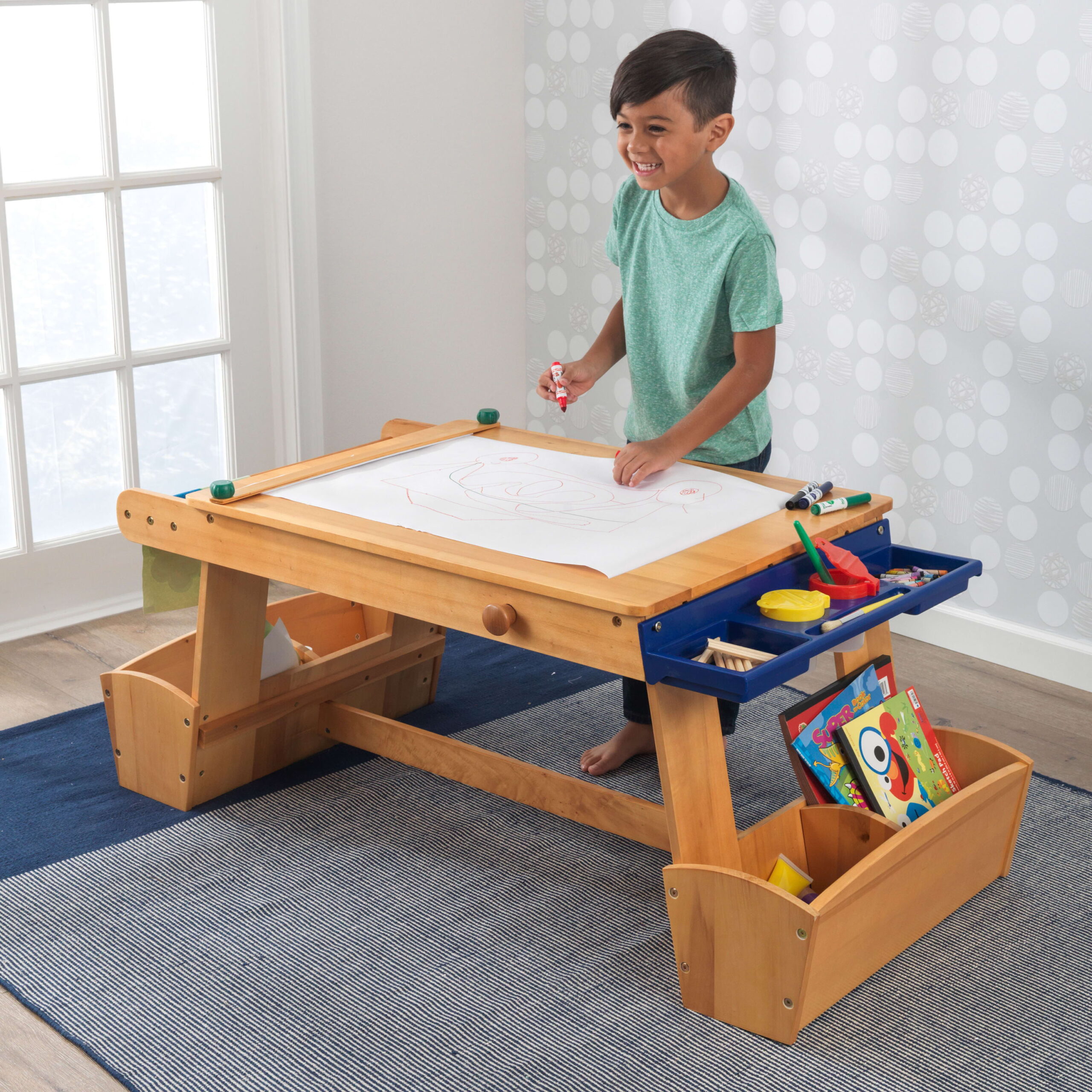 KidKraft Wooden Art Table with Drying Rack & Storage Bins. Natural
