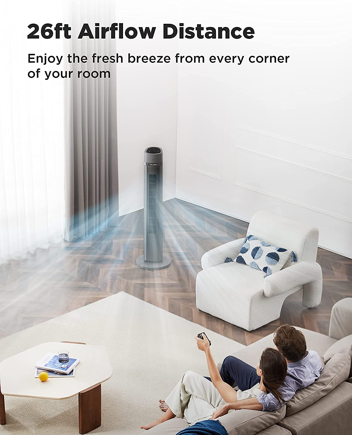 PELONIS 40”Oscillating Tower Fan | Remote Control 3 Modes | LED Display | Black