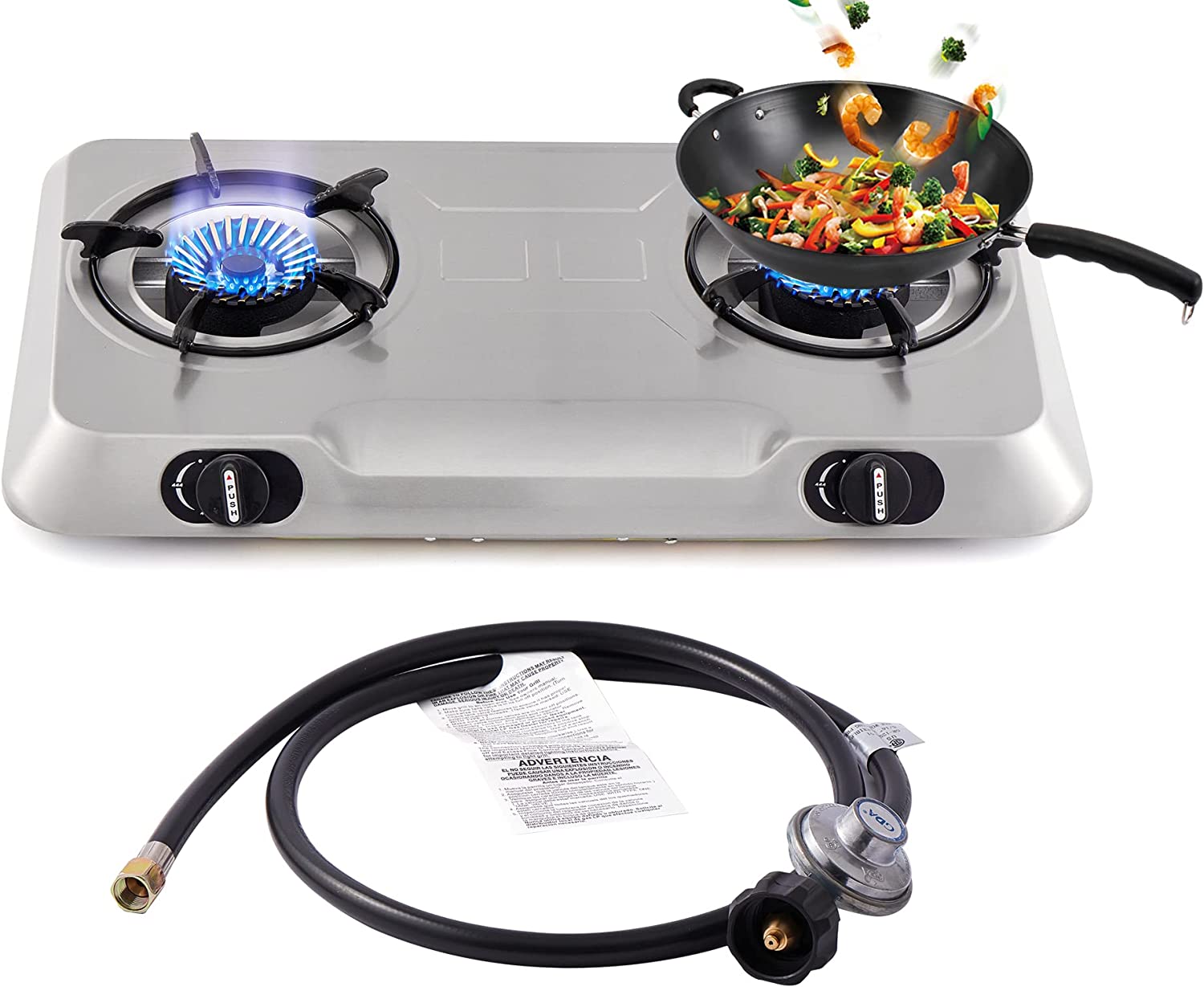 Forimo Propane Gas Cooktop 2 Burner Gas Stove Portable Gas Stove Stainless Steel Stove Dual Burner Auto Ignition Camping Dual Burner LPG for RV. Apartment. Outdoor