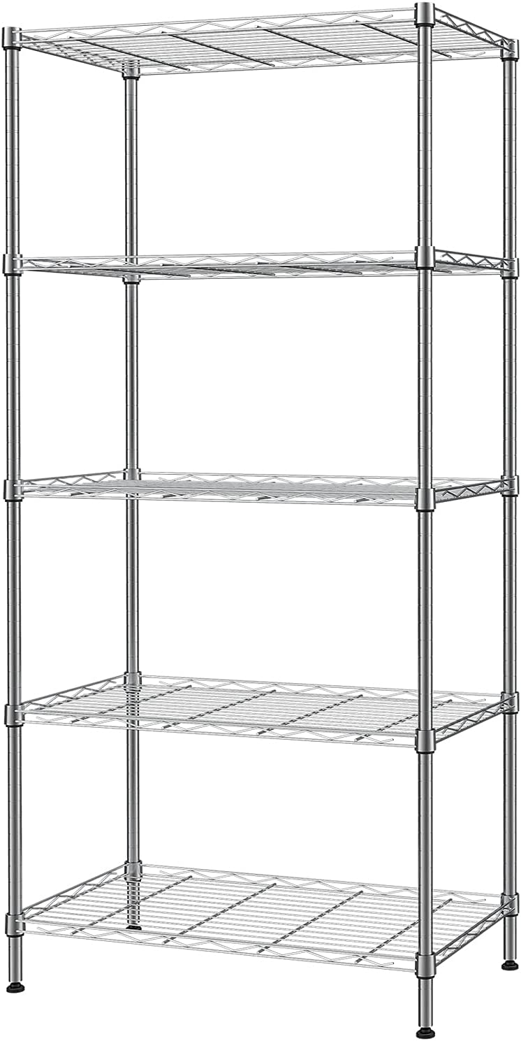 SINGAYE 5 Tier Adjustable Storage Shelf Metal Storage Rack Wire Shelving Unit Storage Shelves Metal 660Lbs Capacity 23.6″ L x 14″ W x 59.1″ H for Pantry Closet Kitchen Laundry Silver