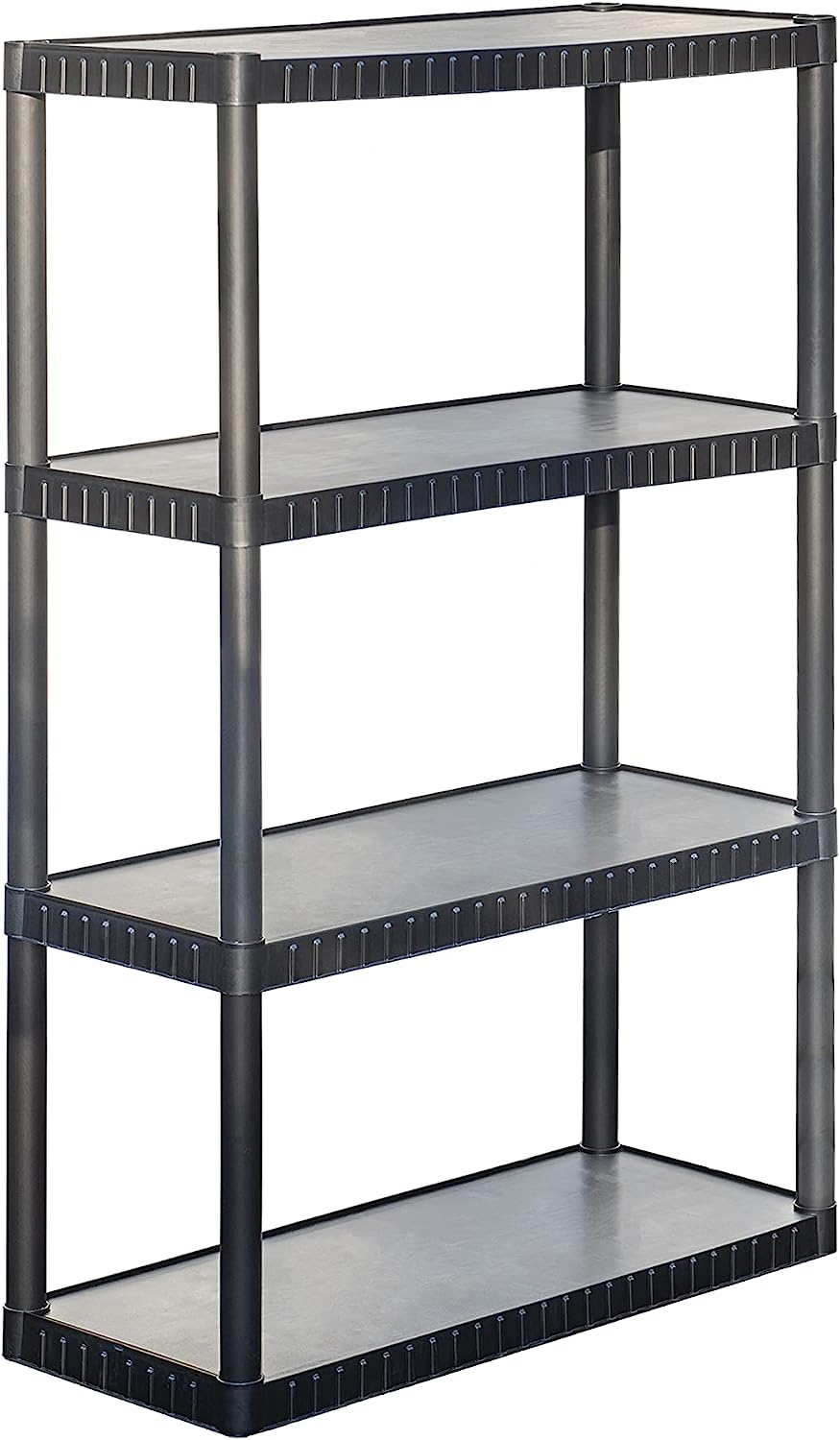 BLACK+DECKER 4-Tier Medium Duty Solid Storage Shelf. 75lbs/Shelf (52.1H x 34.8W x 14.6D). Plastic Shelving Unit