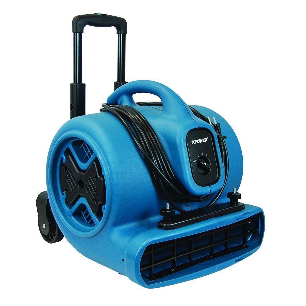 XPOWER P-630HC 1/2 HP Air Mover Blower Fan with Telescopic Handle and Wheels and Carpet Clamp