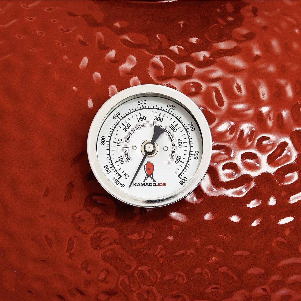 Kamado Joe KJ13RH Joe Jr. 13.5 in. Portable Charcoal Grill in Red with Cast Iron Cart. Heat Deflectors and Ash Tool