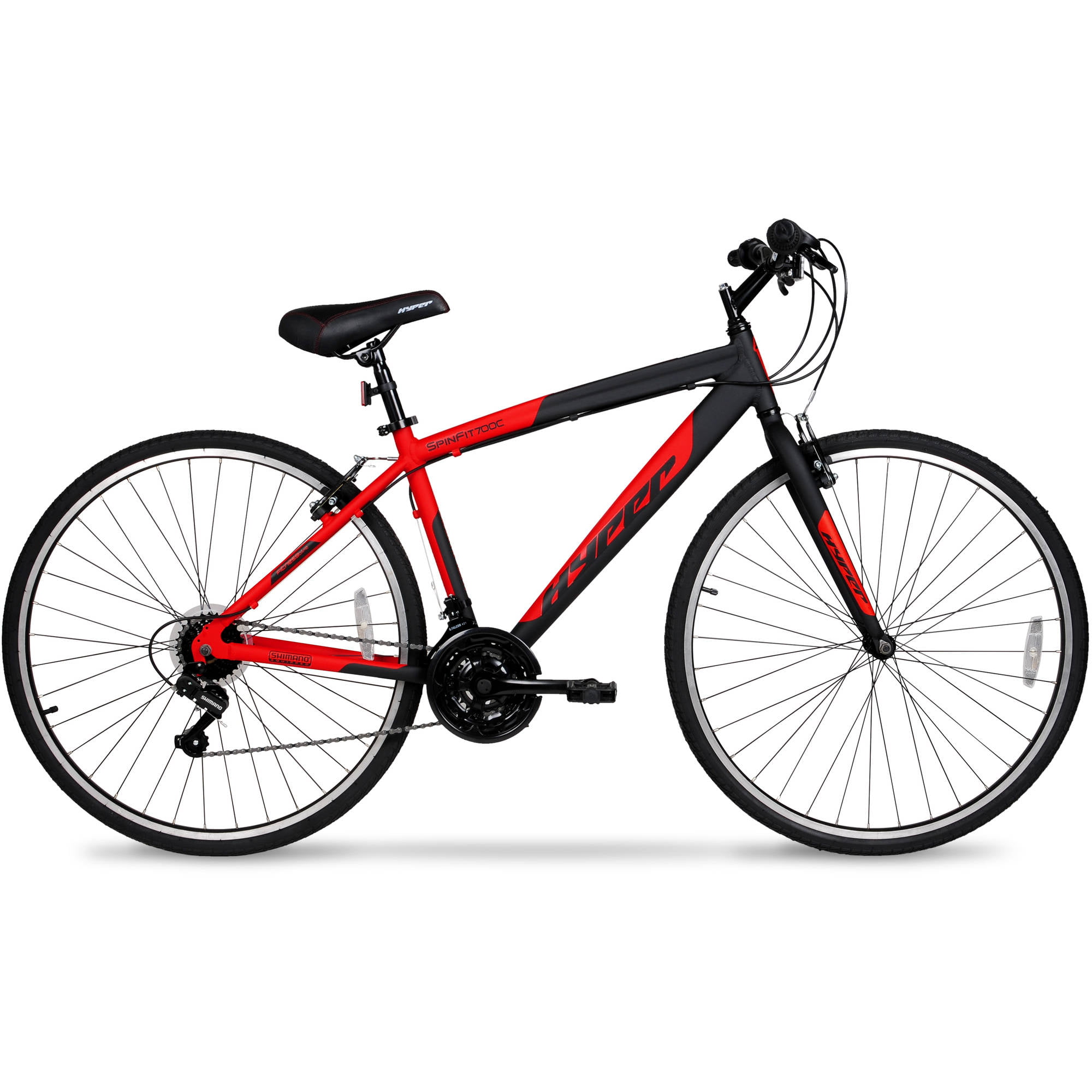 Hyper Bicycle 700c Men-s Spin fit Hybrid Bike. Black and Red