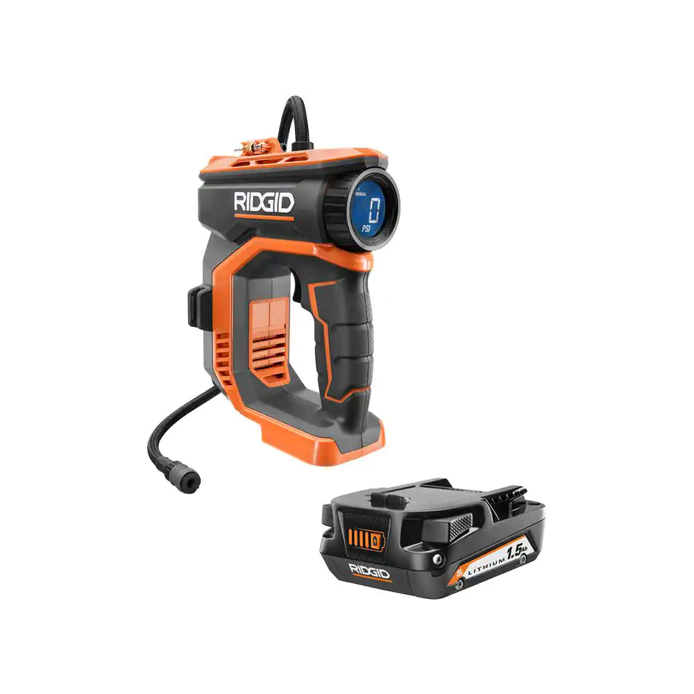 RIDGID R87044-AC870015N 18V Digital High Pressure Inflator with 18V Lithium-Ion 1.5 Ah Battery