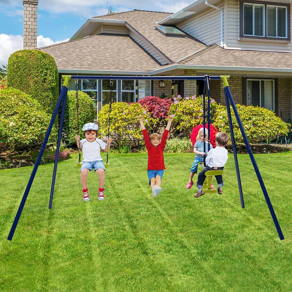 Gymax GYM10811 440 lbs. Swing Set 3-in-1 Kids Swing Stand with Swing Gym Rings Glider for Backyard
