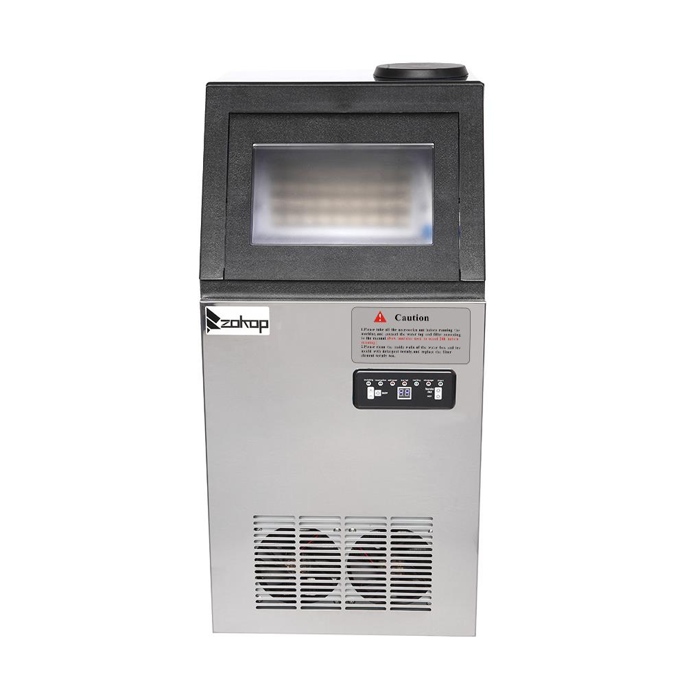 Zokop Commercial Ice Maker Machine 11-18 Minutes Quick Ice Making Cycle 150 lbs. 24h Storing Ice 24 lbs