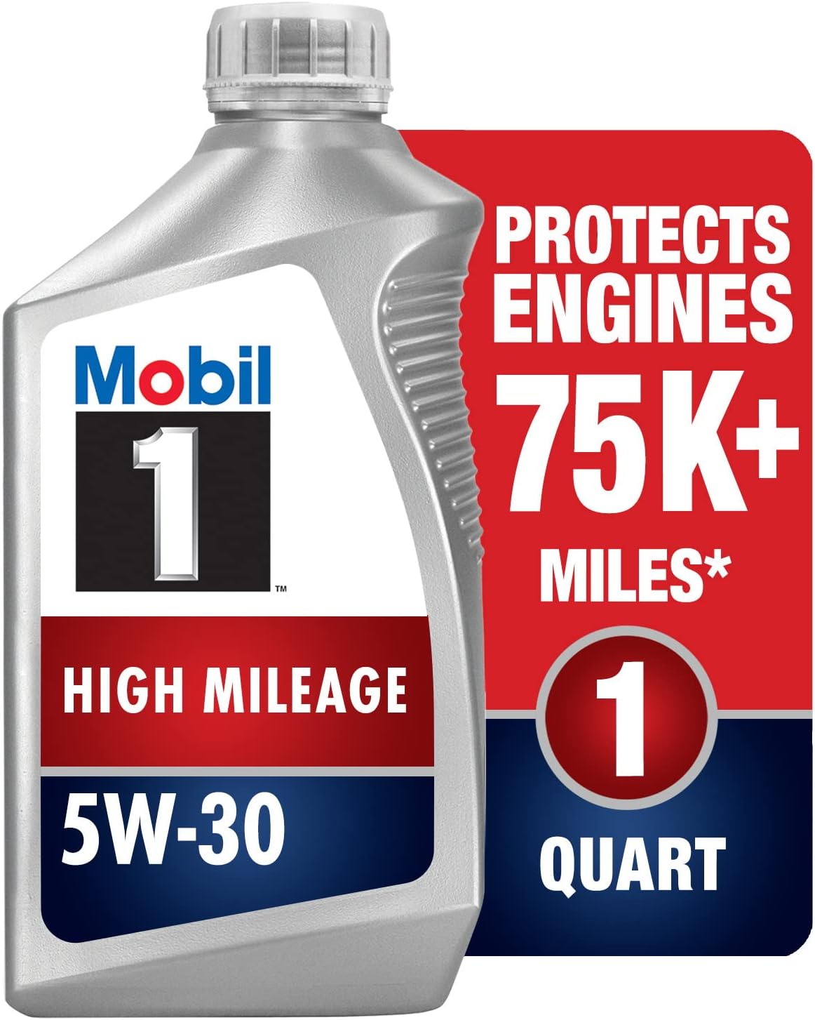 Mobil 1 High Mileage Full Synthetic Motor Oil 5W-30. 6-Pack of 1 quarts