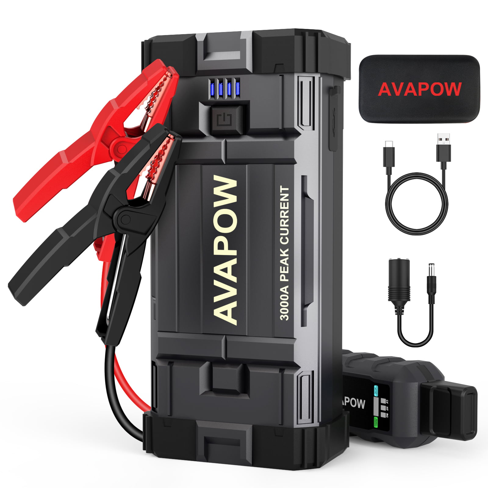 AVAPOW Car Battery Jump Starter 3000A Peak.Portable Jumpstart Starters for Up to 8L Gas 8L Diesel Engine with Booster Function.12V Lithium Jump Charger Pack Box with Smart Safety Clamp