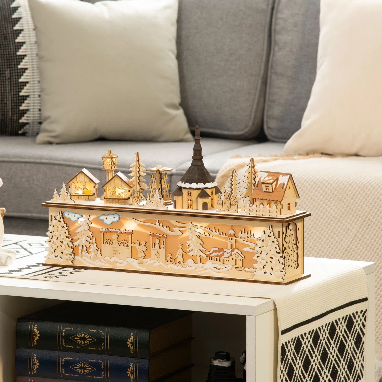 Christmas Village House Decoration. Pre-Lit Winter Wonderland With 10 Battery Operated LED Lights. Indoor Room Decor Collection