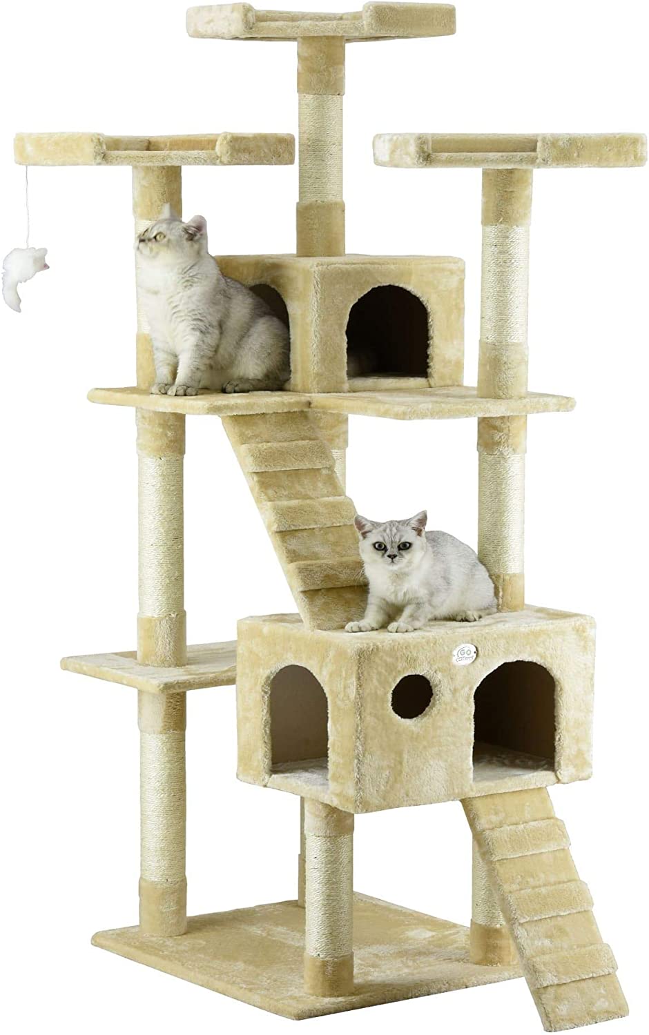 Go Pet Club Beige 72″Cat Tree Condo with Two Ladders