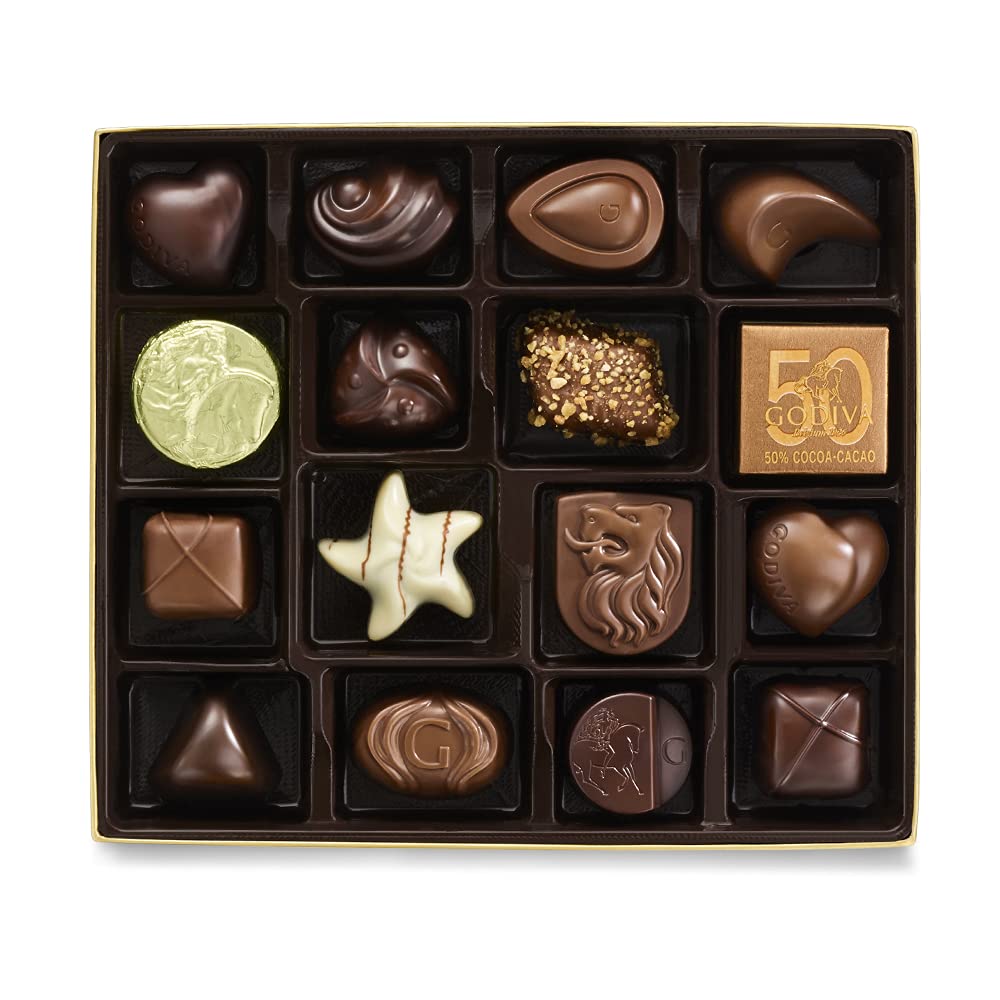 Godiva Chocolatier Assorted Chocolate Truffles Gold Gift Box. Happy Birthday Ribbon. 19-Pieces. 7.2 Ounce