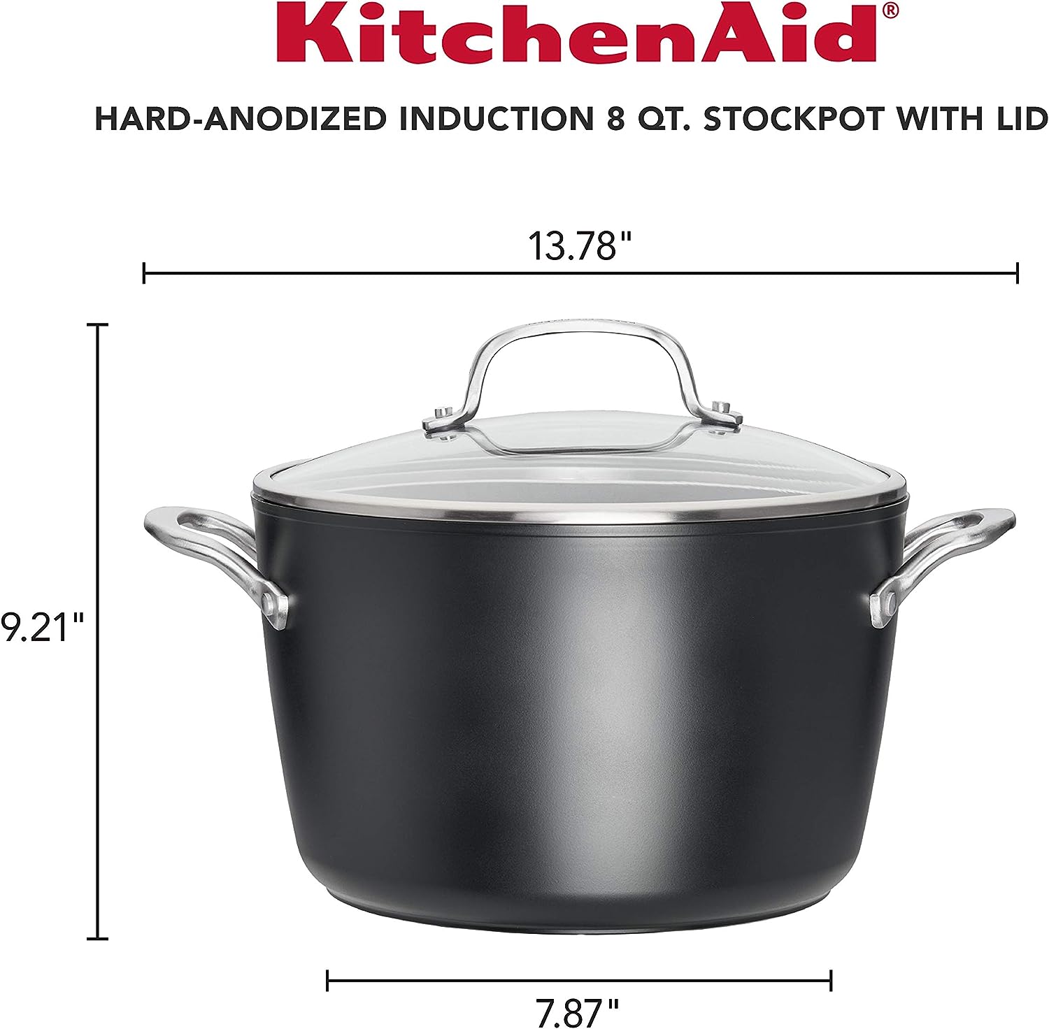 KitchenAid Hard Anodized Induction Nonstick Stock Pot/Stockpot with Lid. 8 Quart. Matte Black
