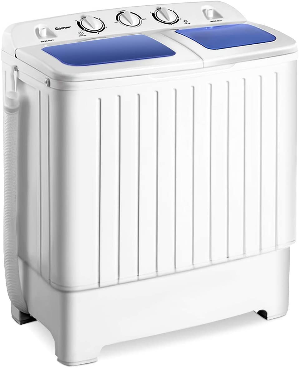 Giantex Portable Mini Compact Twin Tub Washing Machine 17.6lbs Washer Spain Spinner Portable Washing Machine. Blue+ White