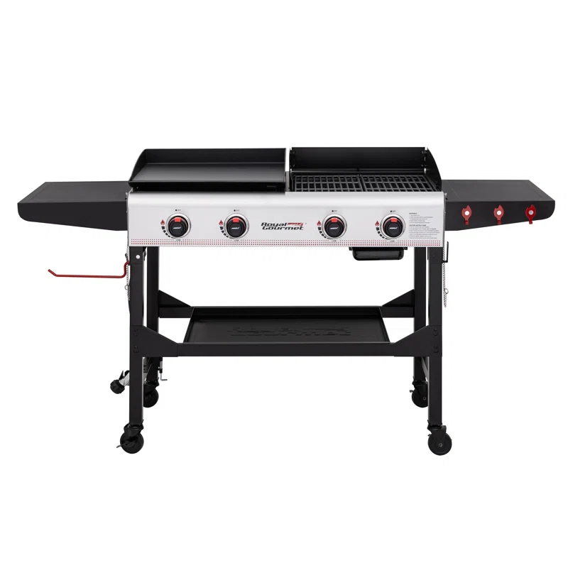 Royal Gourmet GD403 4-Burner 48.000 BTU Portable Flat Top Gas Grill and Griddle Combo Grill in Black with Folding Legs for Outdoor Cooking