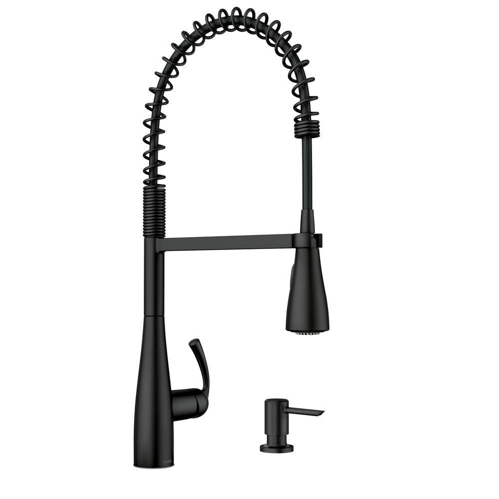 MOEN  Essie Single-Handle Pre-Rinse Spring Pulldown Sprayer Kitchen Faucet with Power Clean in Matte Black