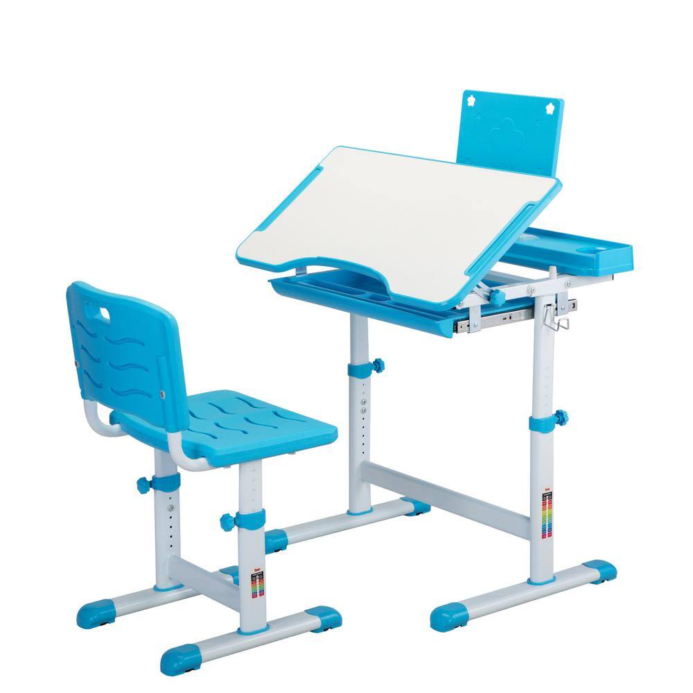 TOBBI TH17T0764 Kids Functional Height Adjustable Desk and Chair Set with Tilted Desktop.Book Stand and Drawer