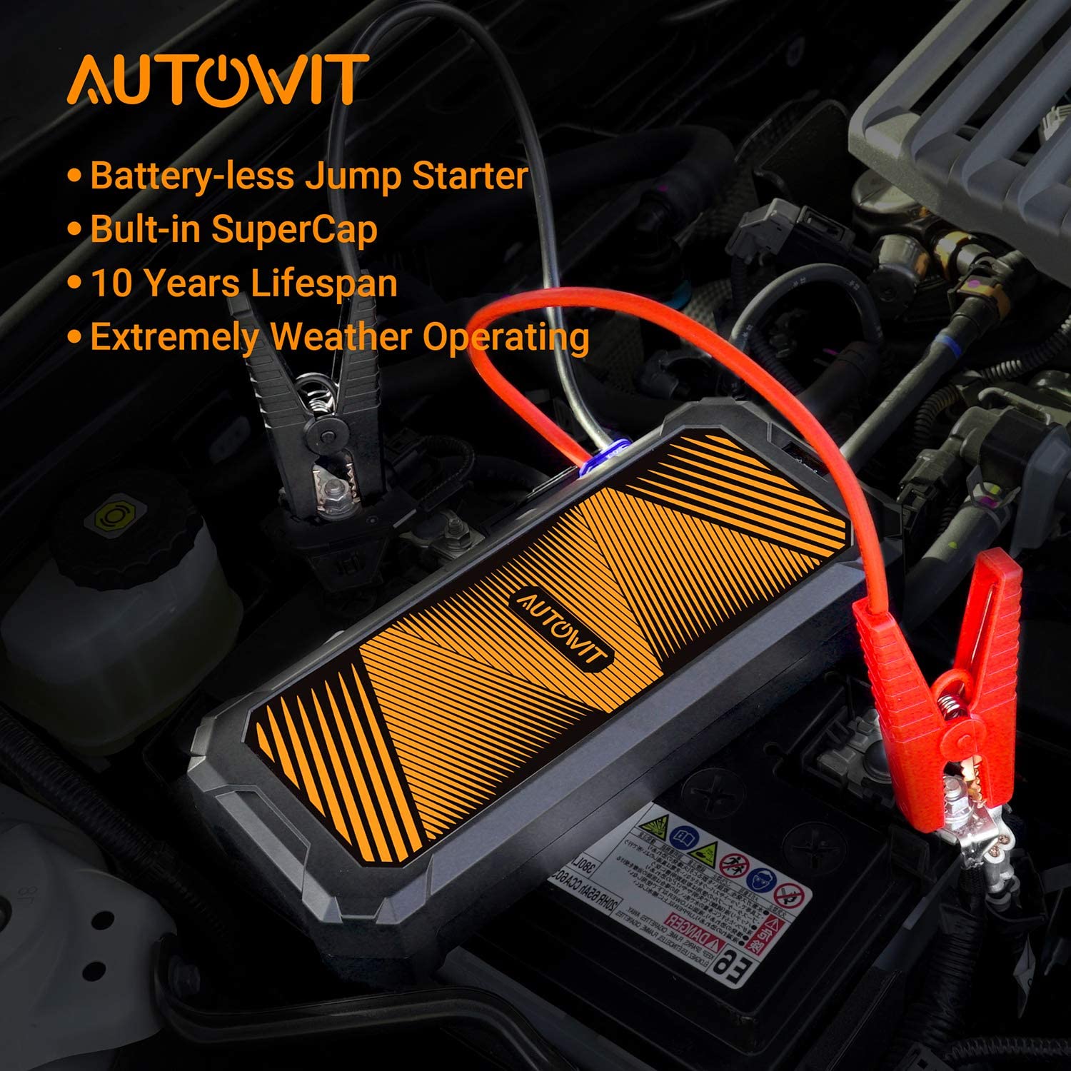 Autowit SuperCap 2 Portable Car Jump Starter (Up to 5.0L Gas. 3.5L Diesel Engine) 12V Battery-Less Super Capacitor Jump Starter